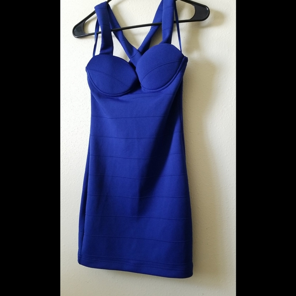 Bustier Cross Back Bodycon Dress - Picture 2 of 5